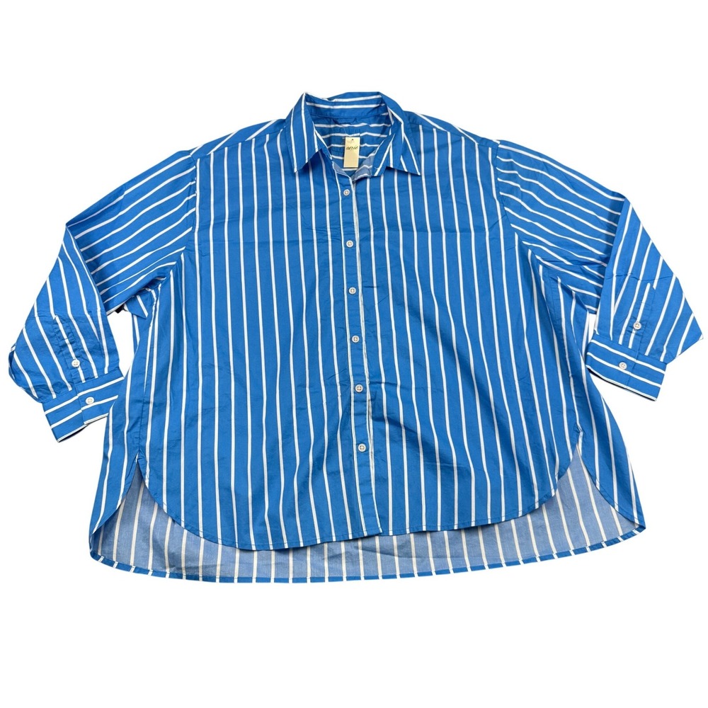 NWT Aerie Real Good Blue White Striped Oversized Button Down Shirt Large